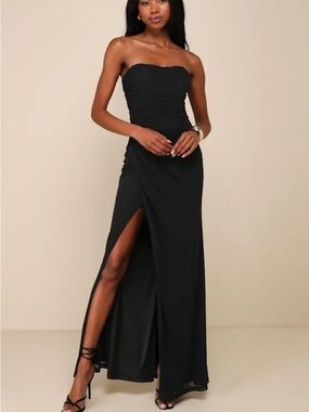 Lulu's Black Strapless Maxi Dress with Spaghetti Straps